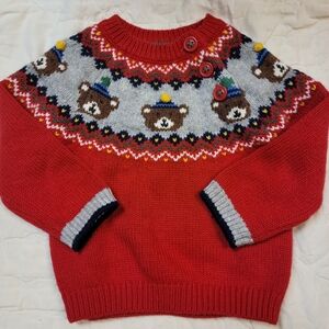 Rockabilly Red Jumper Fair Isles Festive Bear Sweater. 6-9m